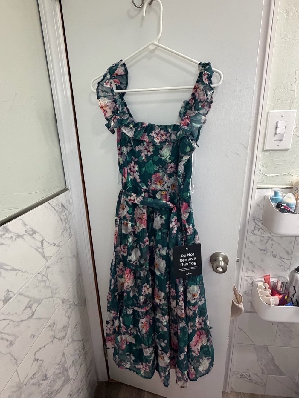 Lulu's Dark Green Floral Ruffle Strap Dress